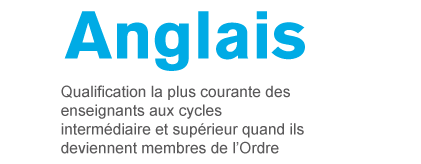 Anglais Qualification la plus courante des enseignants aux cycles intermédiaire et supérieur quand ils deviennent membres de l’Ordre