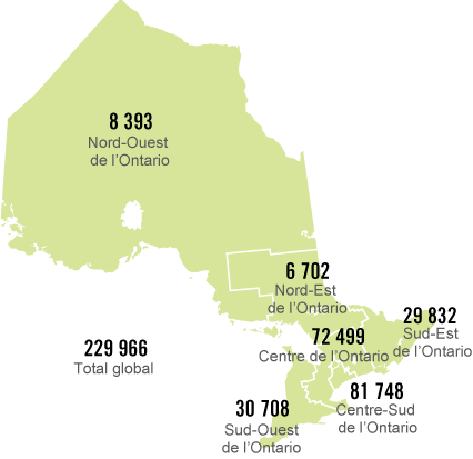 Carte de l’Ontario montrant la répartition géographique des membres 